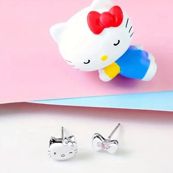 Hello Kitty Mix Match Stud Earrings Set Punk Minimalist Gift - Picture 3 of 5